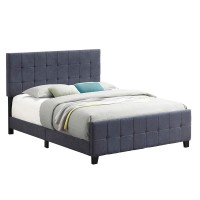 Benjara Grid Tufted Fabric Upholstered Queen Bed, Gray