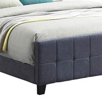 Benjara Grid Tufted Fabric Upholstered Queen Bed, Gray