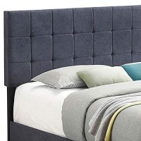 Benjara Grid Tufted Fabric Upholstered Queen Bed, Gray