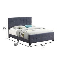 Benjara Grid Tufted Fabric Upholstered Queen Bed, Gray