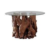 Benjara Wooden Tree Bark Design Dining Table Base, Brown