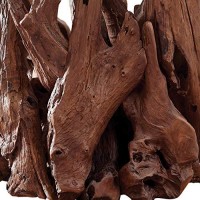 Benjara Wooden Tree Bark Design Dining Table Base, Brown