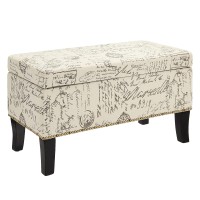 First Hill Fhw Dream Lift-Top Storage Ottoman Bench With Fabric Upholstery,Brown Script