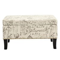 First Hill Fhw Dream Lift-Top Storage Ottoman Bench With Fabric Upholstery,Brown Script