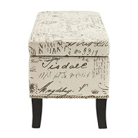 First Hill Fhw Dream Lift-Top Storage Ottoman Bench With Fabric Upholstery,Brown Script