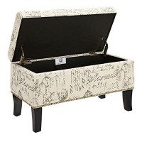 First Hill Fhw Dream Lift-Top Storage Ottoman Bench With Fabric Upholstery,Brown Script