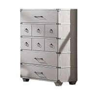 Benjara 5 Drawer Wooden Chest With Metal Braces, Gray