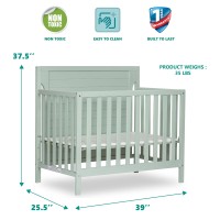 Dream On Me Bellport 4 In 1 Convertible Mini/Portable Crib In Light Seafoam Green, Non-Toxic Finish, Made Of Sustainable New Zealand Pinewood, With 3 Mattress Height Settings