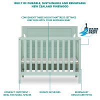 Dream On Me Bellport 4 In 1 Convertible Mini/Portable Crib In Light Seafoam Green, Non-Toxic Finish, Made Of Sustainable New Zealand Pinewood, With 3 Mattress Height Settings