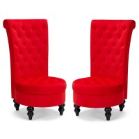 Avawing Throne Royal Chair Set Of 2 For Living Room, Button-Tufted Accent Armless High Back Chair With 246 Inch Larger Seat, Thick Padding And Rubberwood Legs, Enthusiastic Red