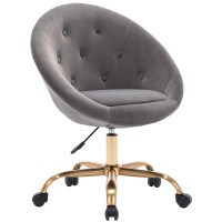 Duhome Modern Home Office Chair Desk Chair Task Computer Chair With Wheels Swivel Vanity Chair Makeup Chair Height Adjustable Chairs Velvet Button Tufted With Wheels And Gold Metal Base (Grey)