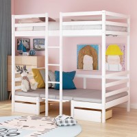 Merax Twin Loft Bed With Desk Futon Bunk Bed With Desk And Storage Drawers Convertible Twin Over Twin Loft Bunk Beds For Girls And Boys Space Saving Wood White