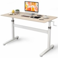 Standing Desk Adjustable Height- Portable Crank Adjustable Desk, Mobile Sit Stand Desk, Manual Stand Up Desk With Caster Wheels For Home& Office Maple, 48 X 24 Inches