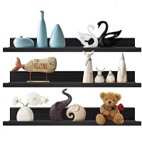 36 Inch Black Floating Wall Ledge Shelves Set Of 3, Photo Picture Ledge Shelf With Lip For Office, Bedroom, Living Room, Kitchen