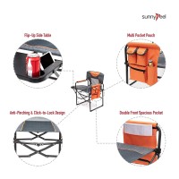 Sunnyfeel Camping Directors Chair, Heavy Duty,Oversized Portable Folding Chair With Side Table, Pocket For Beach, Fishing,Trip,Picnic,Lawn,Concert Outdoor Foldable Camp Chairs (Orange)