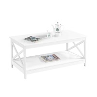 Yaheetech Simple X-Design Cocktail Coffee Table With Storage Shelf, Farmhouse 2-Tier Center Table For Living Room Office, Sturdy Structure, White