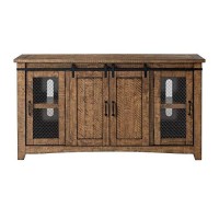 Benjara 65 Inch Rustic Wooden Tv Stand With 2 Door Cabinet, Brown