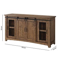 Benjara 65 Inch Rustic Wooden Tv Stand With 2 Door Cabinet, Brown