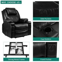 Yitahome Power Lift Recliner Chair For Elderly, Lift Chair With Heat And Massage, Faux Leather Recliner Chair With 2 Cup Holders, Side Pockets & Remote Control For Living Room,Black