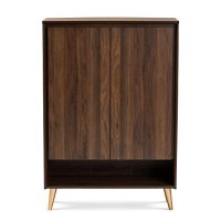 Baxton Studio Landen Mid-Century Modern Walnut Brown And Gold Finished Wood 2-Door Entryway Shoe Storage Cabinet