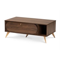 Baxton Studio Edel Walnut Brown And Gold Finished Wood Coffee Table