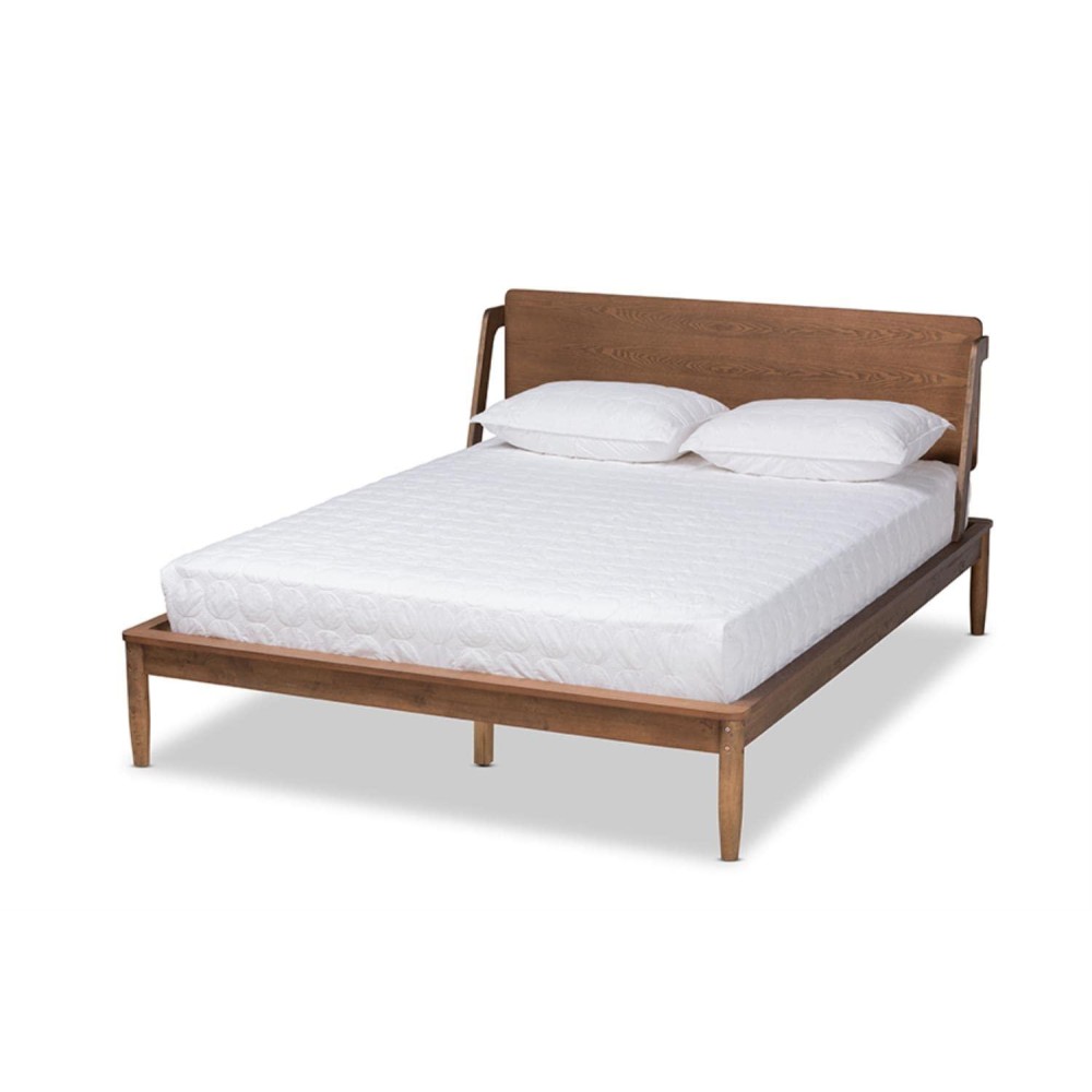 Baxton Studio Sadler Mid-Century Modern Ash Walnut Brown Finished Wood Full Size Platform Bed