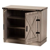 Baxton Studio Wayne Modern Contemporary Farmhouse Oak Brown Finished Wood 2-Door Shoe Storage Cabinet