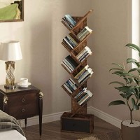 Rolanstar Bookshelf With Drawer, 9-Tier Tree Bookshelf, Wooden Bookshelves Storage Rack For Cds/Movies/Books, Rustic Brown Bookcase, Utility Organizer Shelves For Living Room, Bedroom
