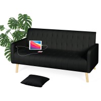 Tyboatle 57? Modern Striped Pu Leather Loveseat Sofa W/ 2 Usb Charging Ports, Mid Century Couches For Small Space Configuration, Living Room, Office, Apartment, Dorm (Black)
