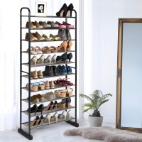 Ldaily Moccha Free Standing 10-Tier Shoe Rack, Space-Saving Shoe Organizer With Metal Frame, 50 Pairs Shoe Tower With 10 Shelves, Storage Organizer For Home Office, Free Standing Shoe Shelf, Black