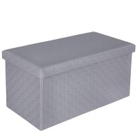 B Fsobeiialeo Folding Storage Ottoman, Faux Leather Footrest Seat Stool Long Bench Storage Box Chest, Grey 30X15X15
