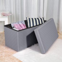 B Fsobeiialeo Folding Storage Ottoman, Faux Leather Footrest Seat Stool Long Bench Storage Box Chest, Grey 30X15X15