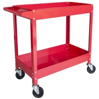 Torin Service Utility Cart Heavy Duty 2 Shelf Tier 300 Lbs Rolling Trolley Storage Organizer For Garage Warehouse Workshop, Aptc304B , Red