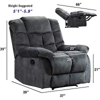 Anjhome Single Recliner Chairs For Living Room Overstuffed Breathable Fabric Reclining Chair Manual Sofas (Gray)