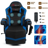 Powerstone Gaming Recliner Massage Gaming Chair With Footrest Ergonomic Pu Leather Single Sofa With Cup Holder Headrest And Side Pouch, Adjustable Living Room Chair Home Theater Seating (Navy Blue)