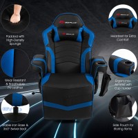 Powerstone Gaming Recliner Massage Gaming Chair With Footrest Ergonomic Pu Leather Single Sofa With Cup Holder Headrest And Side Pouch, Adjustable Living Room Chair Home Theater Seating (Navy Blue)