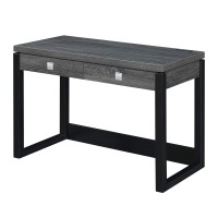 Convenience Concepts Newport 2-Drawer Desk With Charging Station, Weathered Gray/Black