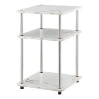 Convenience Concepts Designs2Go No Tools 3-Tier End Table, Faux White Marble/Chrome