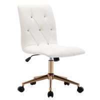Duhome Modern Home Office Chaircute White Desk Chair With Gold Base, Pu Leather Task Chair Computer Chair Rolling Chair With Wheels, Armless Vanity Chair For Teens