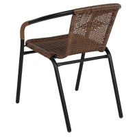 Flash Furniture 2 Pack Medium Brown Rattan Indoor-Outdoor Restaurant Stack Chair