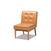 Baxton Studio Arvid Mid-Century Modern Tan Faux Leather Upholstered And Walnut Brown Finished Wood Dining Chair