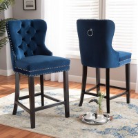 Baxton Studio Blue Upholstered And Brown Finished Wood 2-Piece Stool Set