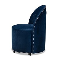 Baxton Studio Bethel Glam And Luxe Navy Blue Velvet Fabric Upholstered Rolling Accent Chair