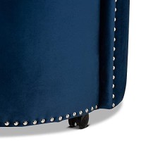 Baxton Studio Bethel Glam And Luxe Navy Blue Velvet Fabric Upholstered Rolling Accent Chair