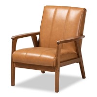 Baxton Studio Tan Faux Leather Upholstered And Brown Finished Wood Lounge Chair