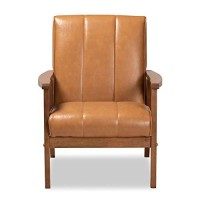 Baxton Studio Tan Faux Leather Upholstered And Brown Finished Wood Lounge Chair