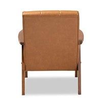 Baxton Studio Tan Faux Leather Upholstered And Brown Finished Wood Lounge Chair