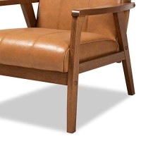 Baxton Studio Tan Faux Leather Upholstered And Brown Finished Wood Lounge Chair