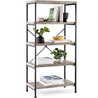 Best Choice Products 5-Tier Rustic Industrial Bookshelf Display Dacor Accent For Living Room, Bedroom, Office Wmetal Frame, Wood Shelves - Gray
