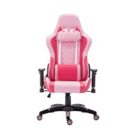 Kmax Gaming Chair Racing Computer Desk Game Chair Ergonomic Backrest Reclining Office Chair With Lumbar Pillow And Cute Kitty Headrest, Pink